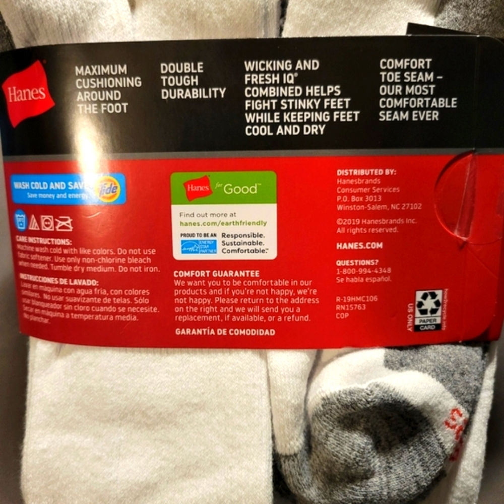 NWT Hanes Men's Cushion Crew Socks - White and Gray - Picture 5 of 6